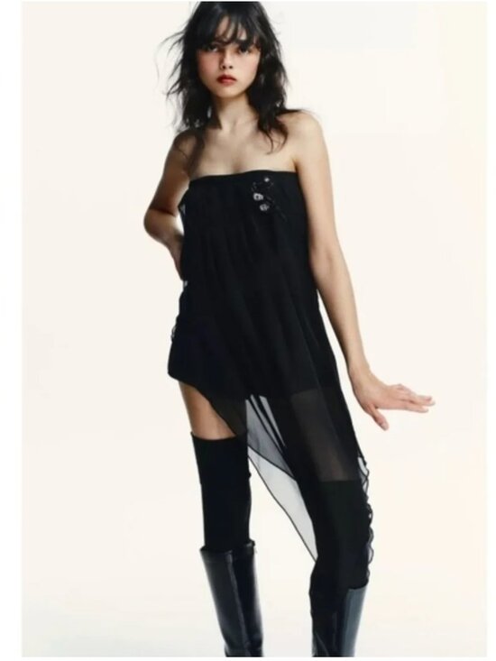 Zara Tops - ZARA STRAPLESS LONG SHEER TOP BLACK - M